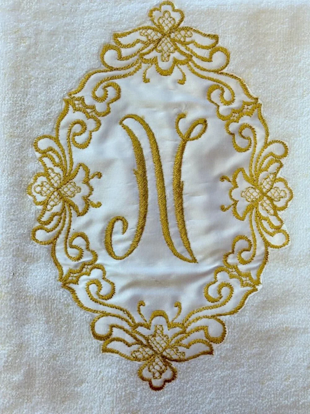 Vintage Barth & Dreyfuss Gold Monogrammed “N” Royal Terry Bath Towel~Made in USA